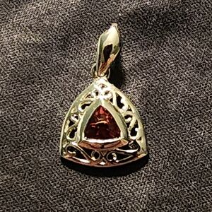 Red garnet trillion-cut faceted gem chandelier pendant in .925 silver filigree